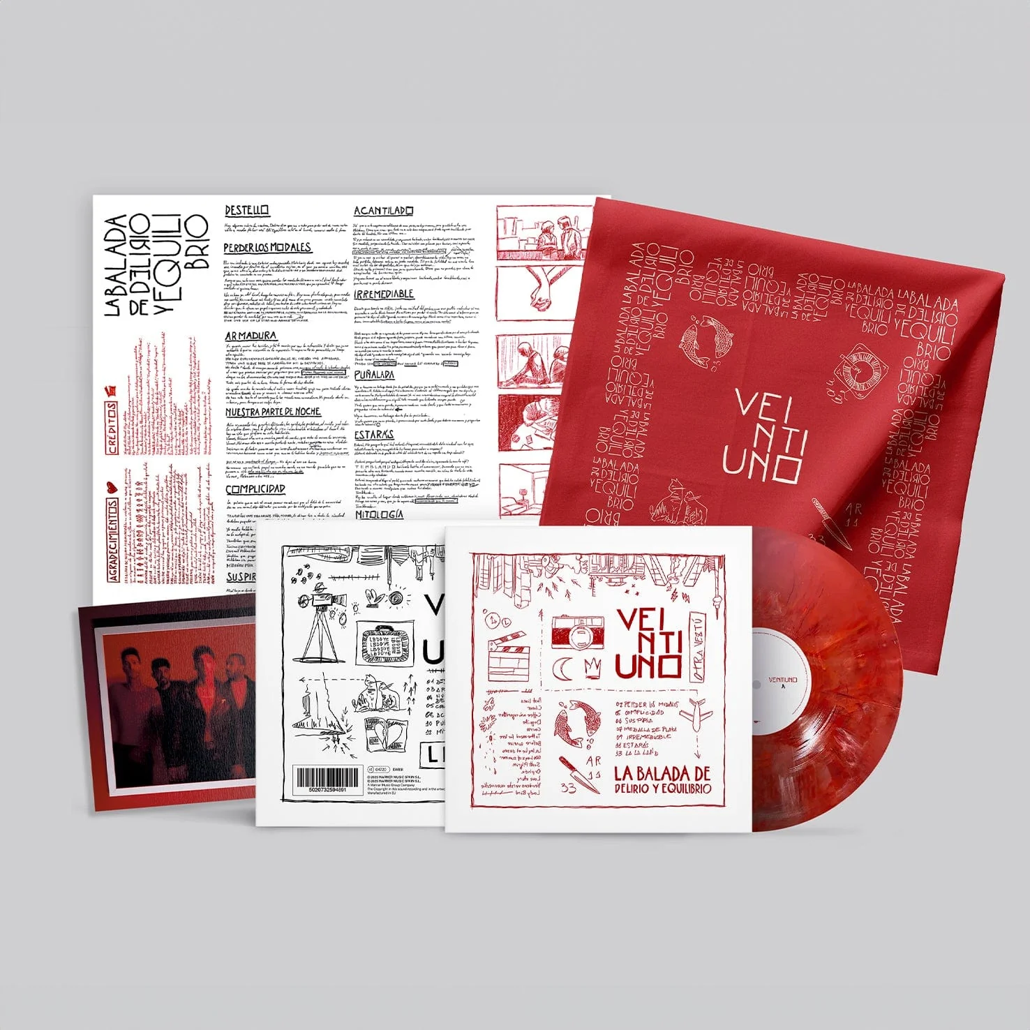 La Balada De Delirio Y Equilibrio - Vinilo (Color Rojo Marmolado) + Postal Firmada + Bandana